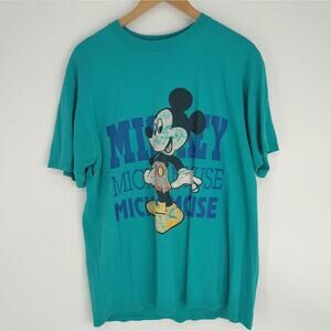 Mickey Mouse Disney Vintage Teal Tee Shirt Retro RARE Size XL